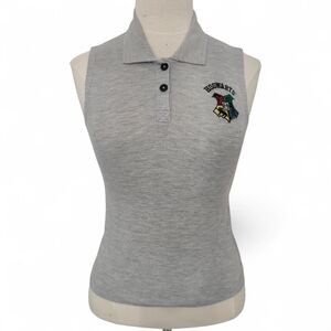 Harry Potter Sleeveless Hogwarts Polo Shirt XS Extra Small Women's Gray Modal